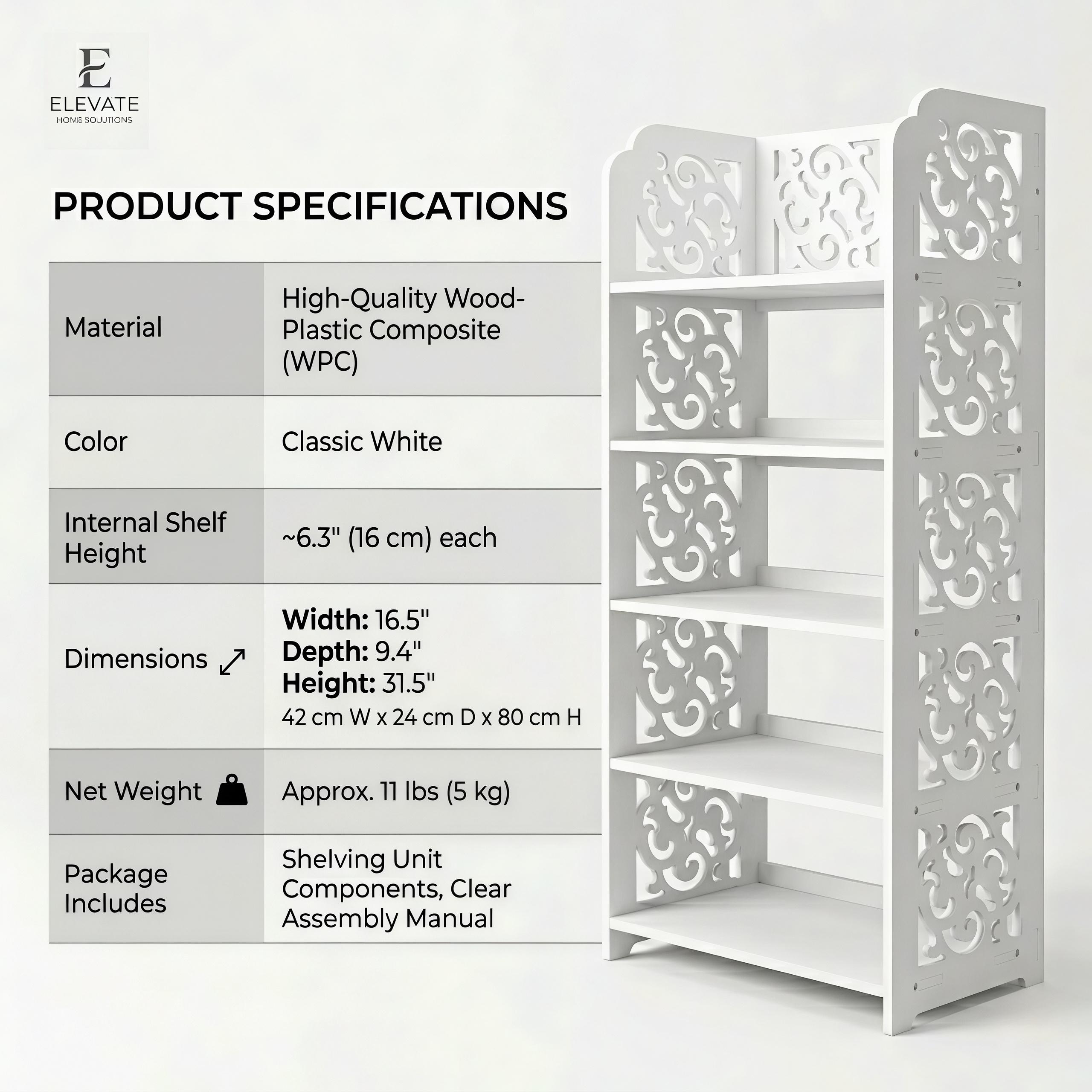 WPC Board 5-Layer Multi-Functional Rack - 16.5×9.4×31.5 Inches, Vertical Slim Storage Rack, Multi-Tier Storage Cabinet, Multi-Functional, Simple Design, Large Capacity, Sturdy and Durable portable closet storage organizer wardrobe wooden shoe