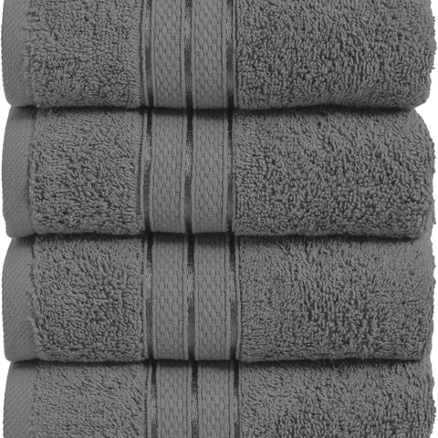 Mocassi 4-Pack Turkish Cotton Three-Line Popcorn Hand Towel Set, Hotel Premier Quality, 16in x 28in