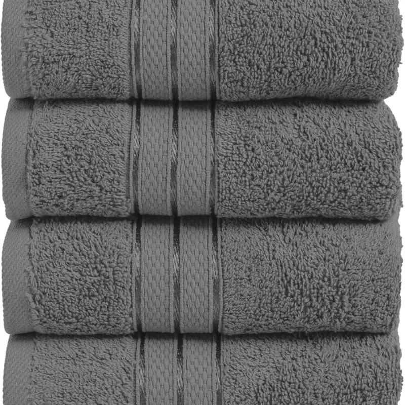 Mocassi 4-Pack Turkish Cotton Three-Line Popcorn Hand Towel Set, Hotel Premier Quality, 16in x 28in