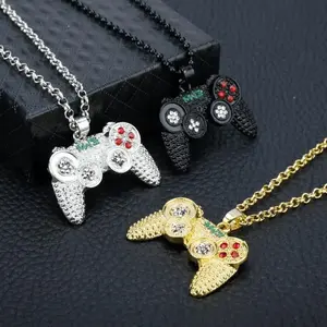 Color game controller punk hip-hop friendship necklace set, 3-piece set, black, gold, silver, fashionable jewelry accessories, Christmas gift for best friend