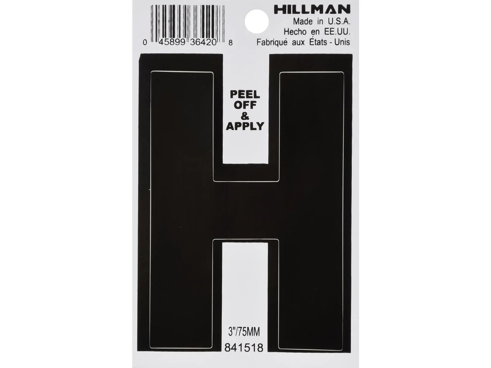 Hillman Group 841518 3 in. Black Glossy Vinyl Die-Cut Adhesive Letter H, Pack of 6, DIY Scrapbooking & Stamping Adhesive Stickers, Adhesive Stickers Stickers