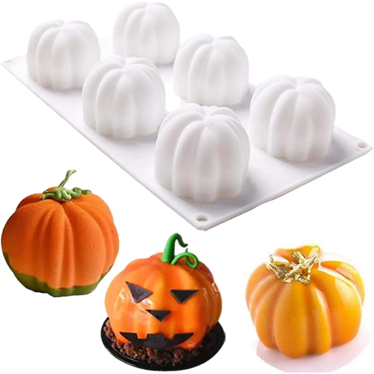 3D Pumpkin Silicone Mold 6 Cavities Cupcake Baking Pan Mousse Tray Molds Cake Decoration Fondant Mold Chocolate Candy Soap Mold for  Thanksgiving Day DIY Art Home Decor ()