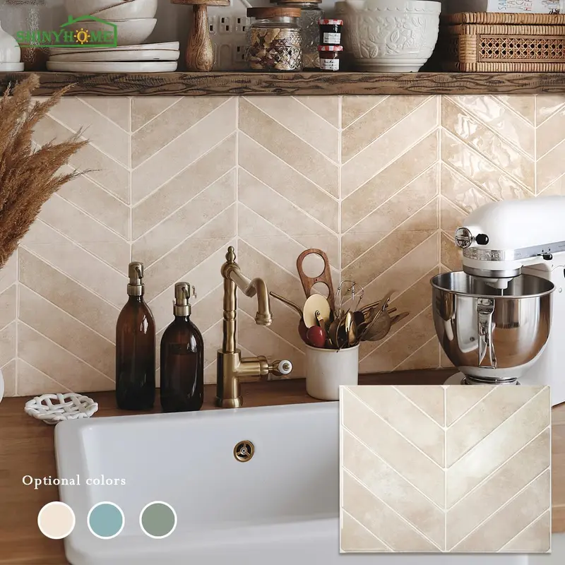 Self-Adhesive Wall Tile Sticker, 11.4" x 9" 3D Peel-and-Stick Tile Backsplash for Kitchen and Bathroom, Stick on Backsplash, Waterproof & Oil-Proof Wall Tiles, Wall Stickers