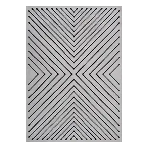 2 x 6 ft Beige Polyester Rectangular Runner Rug, Geometric Striped Lines Print, Geometric Look, Modern Machine Washable, High Traffic for Hallway Entryway