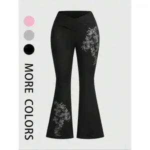 Women’s Floral & Cross Print Slim-Fit Baggy Leggings, Casual Fashion, Comfortable Waistband, Perfect for Daily Wear & Fitness, Flare Legging