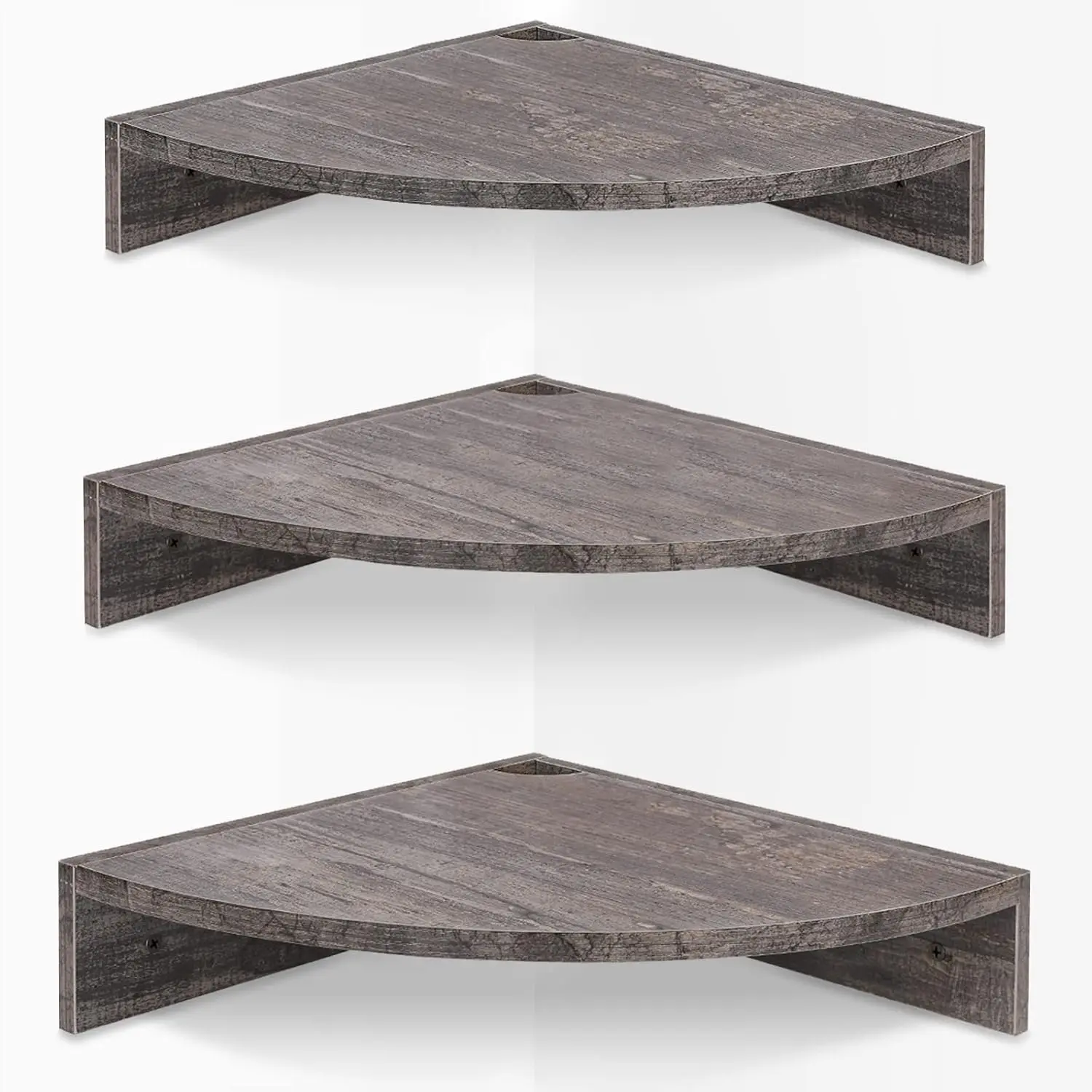 Corner Floating Shelves, Set of 3 Corner Wall Shelves for Storage and Display, 3 Tier  Hanging Shelf Organizer for  Box, for Bedroom, Bathroom, Kitchen, Rustic Grey