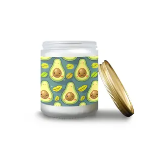 Cartoon Avocado Leaves Frosted Glass Candle Cup - Large Size