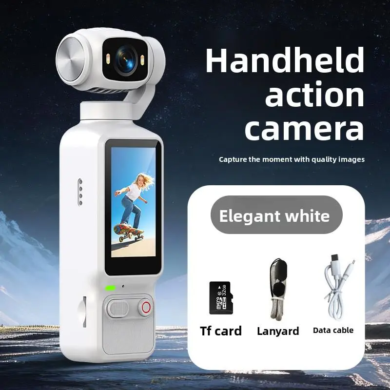 Handheld Vlog Action Camera, Elegant White, 8MP, 32GB TF Card Included, Pocket Video Camera for Daily & Outdoor Recording