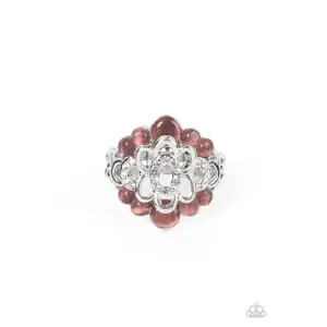 Eden Equinox - Purple Cat's Eye Silver Floral Ring - Paparazzi