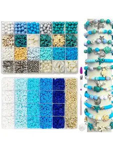 Summer Beach Sea Turtle Shell Starfish Bead String Kit, DIY Jewelry Making Supplies, Blue, All Seasons, Choking Hazard Warning