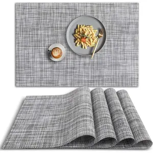 PVC Placemat, 4 PCS of Non-Slip Heat Resistant Place Mats, Washable Vinyl Placemats, Set of 4 – Gray