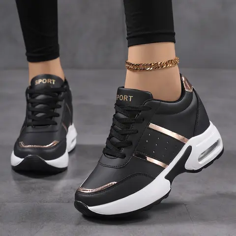 Sosenfer Women’s Casual Footwear Sneakers - Low-Top Ankle Mesh Knit Fabric, Arch Support, Hidden Stable Wedge Lift, Heel Cushion Softens Impact, Grippy Outsole, Minimalist, All Seasons