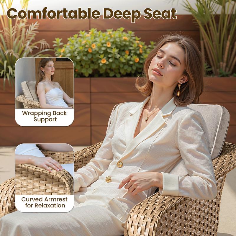 Weaxty 3Pc Set Outdoor Swivel Chairs with Side Table Sectional Rattan Sofa for Poolside Backyard Patio Furniture Elegant Design Comfortable Swivel Chairs & Stylish Side Table