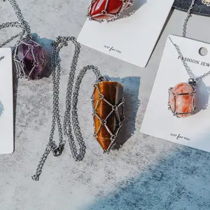 Natural Crystal Net Metal Bamboo Necklace【Point/Tumbled】