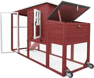 75" Chicken Coop Backyard with Wheels Nesting Box Waterproof Removable Tray and Ramp Large Hen House for 1-4 Chickens