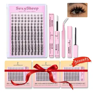 3 boxs Manga C Curl Wet Look Eyelashes Extension Kit, DIY Eyelash Extensions, Eyelash Clusters with Bond and Seal & Tweezers & Remover, Eye Makeup Enhancement Tool for Women, Eyelashes Clusters, Cosmetic