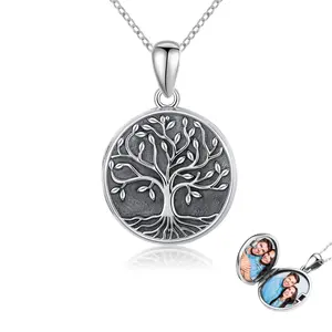 Tree of Life Locket Necklace for Women 925 Sterling Silver Locket Necklace That Holds Pictures Pendant Tree of Life Family Necklace Jewelry Birthday