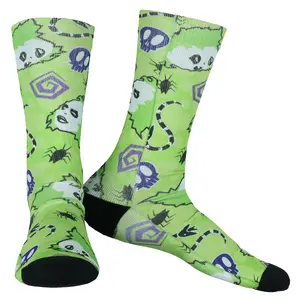 Beetlejuice Socks AOP Icons Worms Beatles Skulls Sublimated Crew Sock Fits Shoe Size 8-12