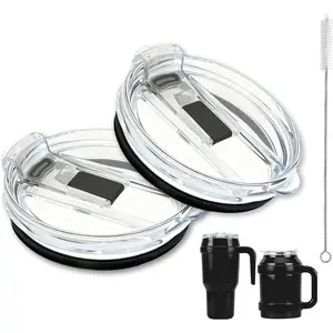 40 oz Tumbler Lid Replacement, 2-Pack Leak-Proof Push- Flip Straw Lid & Cleaning Brush,  Spill Proof Replacement  for Tumbler, Reduce Cup, for Threadless Cups