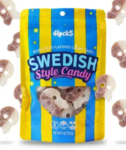 Swedish Style Gummy Candy 1/2 lb – Skull Shape, Lemon Cola Flavor, Chewy Sweet & Sour Candy, Sealed Bag Snack & Gift