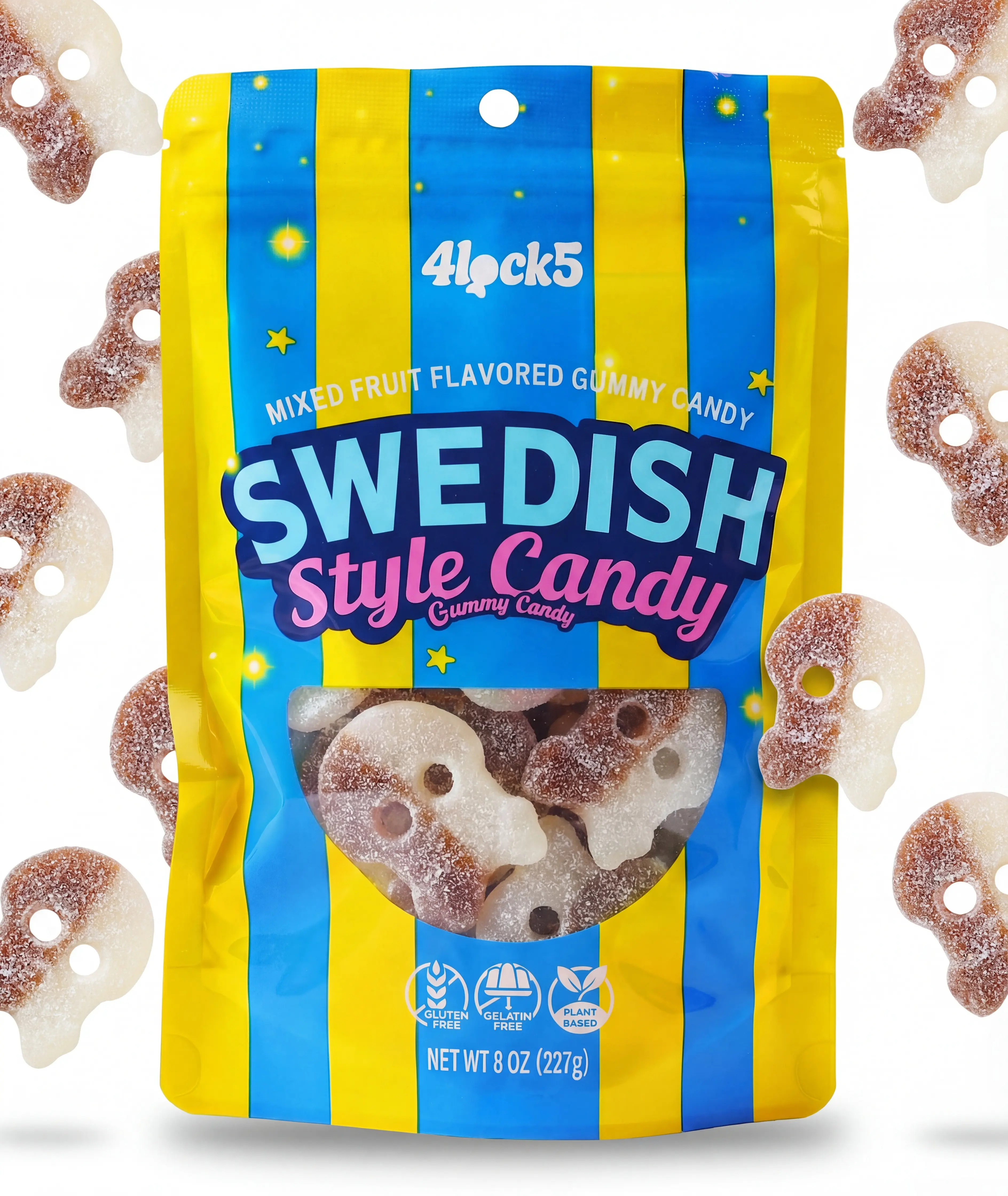 Swedish Style Gummy Candy 1/2 lb – Skull Shape, Lemon Cola Flavor, Chewy Sweet & Sour Candy, Sealed Bag Snack & Gift