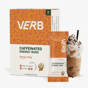 Verb Caffeinated Energy Bars Mocha Chip (26g, Pack of 16) 110-Calorie Delicious Low Sugar Energy Bar - Vegan Gluten Free On-the Go Snack with 80mg Green Tea Caffeine, Only Real-Food Ingredients