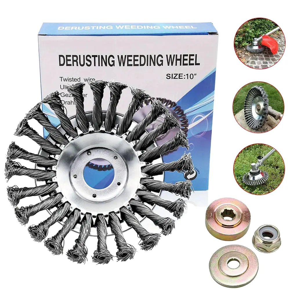 10-Inch Metal Weeding Wheel with Universal Adapter Kit, for Weed Removal, Pavement Joints & Driveway Cleaning