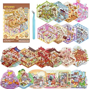 20 Sets DIY 3D House Stickers Scene Collection Book for Kids Adults, with Tweezers Make Your Own Shop House Stickers Therapy for Adult Relief Stress
