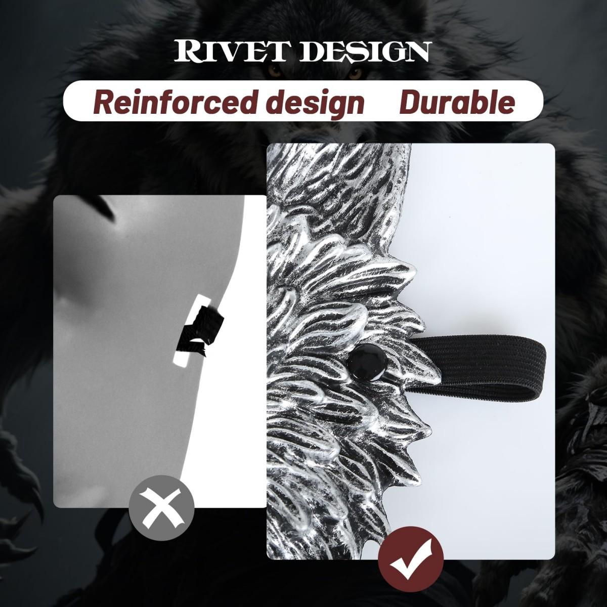 Realistic 3D Half Face Wolf Werewolf Mask, Scary Animal PU Foam Headgear, Horror Halloween Carnival Masquerade Cosplay Costume Prop, Party Dress-Up Accessory for Adult Kids, Stage Show Disguise Gift Adjustable Waist Golden Plated cake topper gender reveal