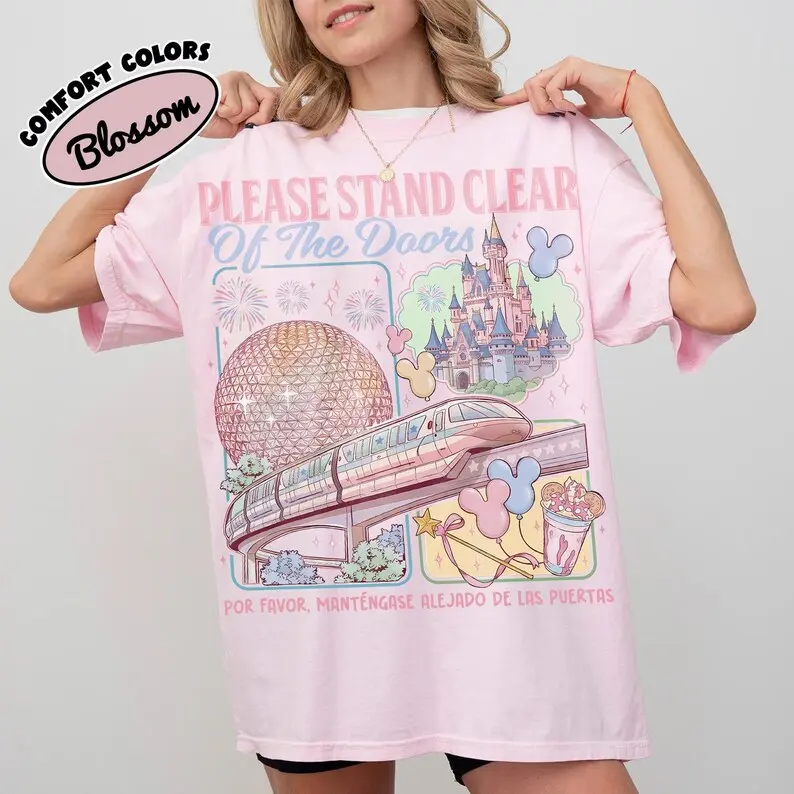 Comfort Colors Retro Futuristic Transit Shirt, Classic Theme Park Vacation Tee, Please Stand Clear Of The Doors Graphic Apparel, Retro Monorail Vacation Top