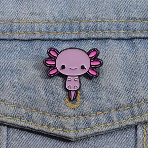 2pcs Cute Axolotl Hexagon Enamel Brooch - Cartoon Animal Lapel Pins for Friends - Kawaii Customizable Pink Jewelry Gift