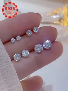 S925 Sterling Silver Rhinestone Decorated Stud Earrings, Fashionable Cool Female Accessories Earrings for Women & Girls, Trendy All-match & Exquisite Jewelry for Birthday Gift, High Quality Earrings