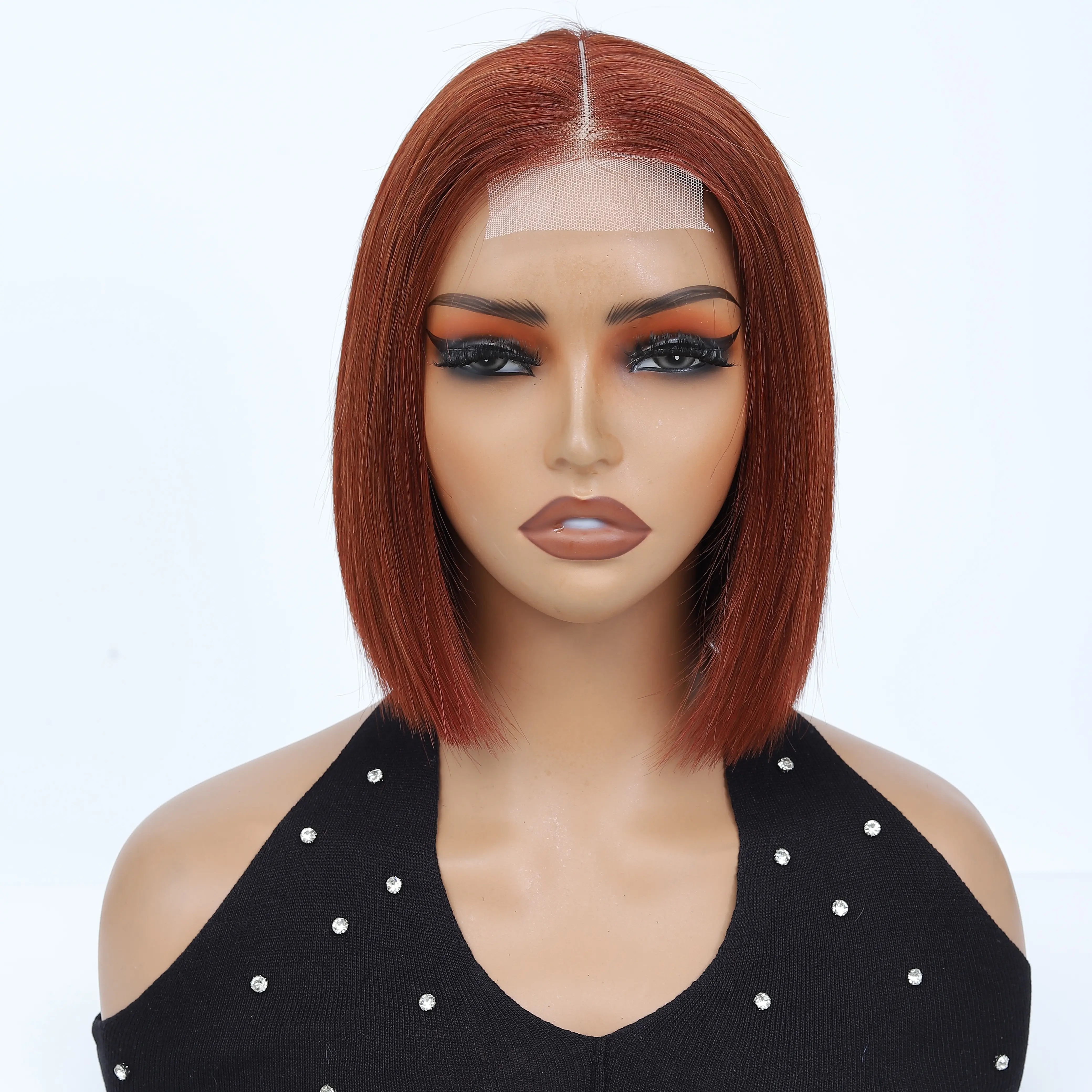 Human Hair T Part Lace Wig, 2x6 Reddish Brown #33 Glueless Straight Short Bob Wigs, HD Lace, Middle Part, Pre-Plucked, Pre-Bleached Knots, 180% Density, Drawstring, Beginner-Friendly Summer Hairstyle#SummerWins, Wigs Human Hair