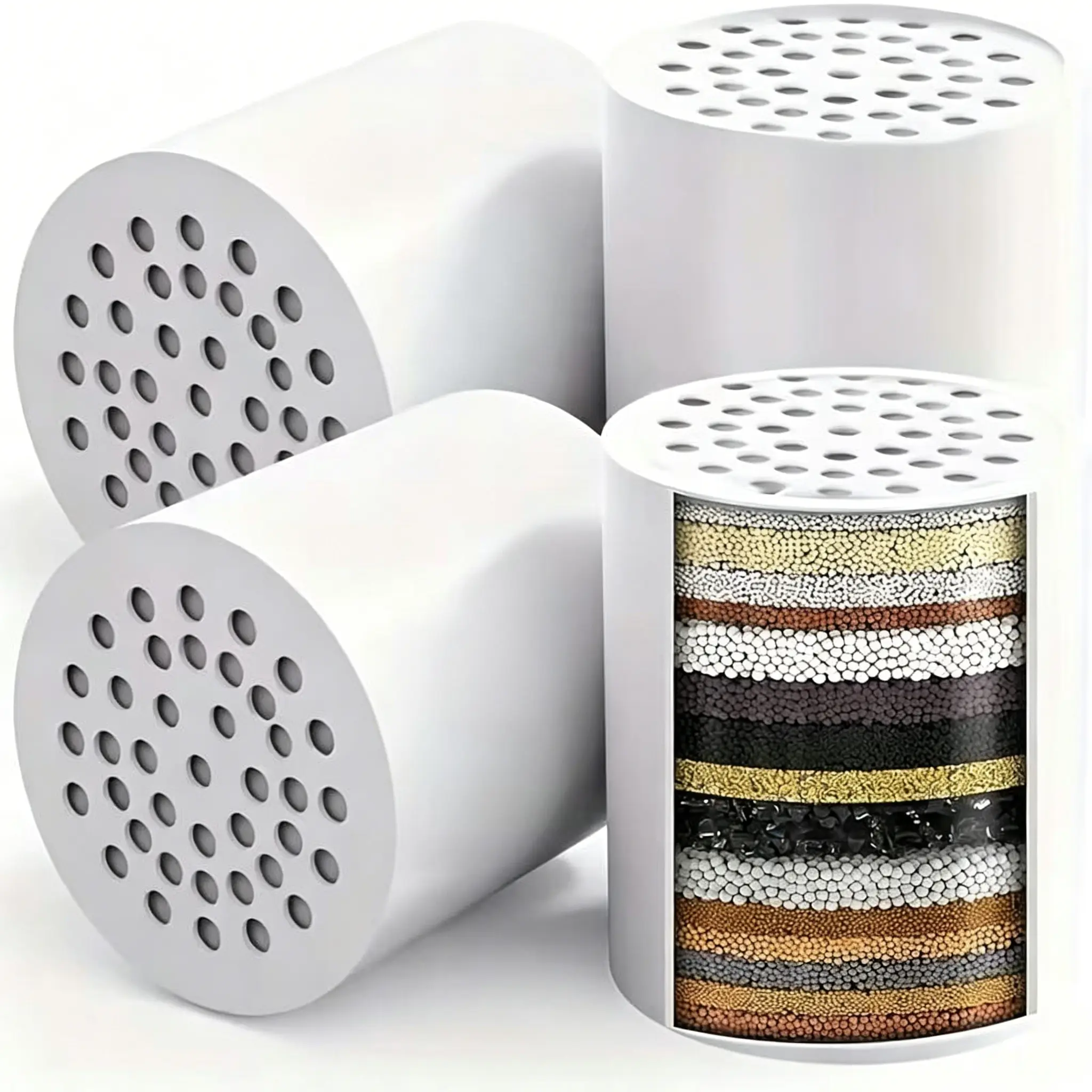 4 Pack 34 Stage Shower Filter Universal Replacement Cartridge Hard Water Purifier Removes Chlorine, Heavy Metals, Iron, Other Sediments, Water Softener with High Output