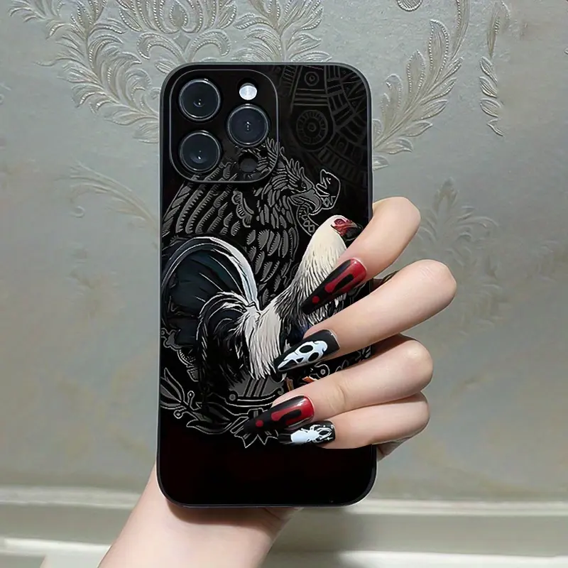 Black and Red Beaked Rooster TPU Cellphone Case - Handheld Protective Cover with Precise Hole Positions, Full Protection for iPhone, Samsung Devices, Mobile Phone Accessory