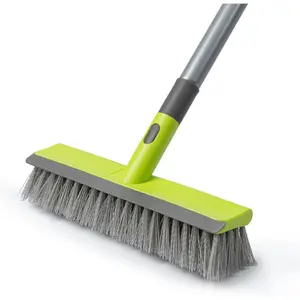 Floor Scrub Brush 2 in 1 Scrape and Stiff Bristle Deck Brush for Cleaning Concrete, Patio, Garage, Kitchen, Carpet and Bathroom 57" Long Handle
