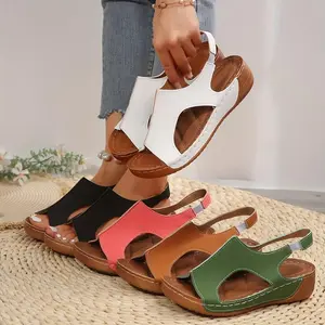 Women's Elastic Wedge Sandals, Soft Sole Platform Slip On Walking Daily Footwear, Comfortable Open Toe Summer Shoes With Cut-Out Design Girl Kitchen