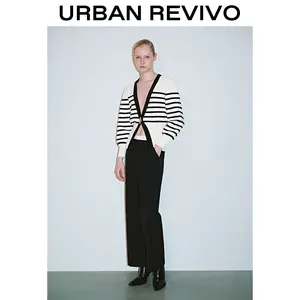 URBAN REVIVO 2026 Women V-Neck One Button Skater Knitted Cardigan Tops Knitwear  Casual Outfit Clothing Girl Elegant Fashion Trendy and Versatile