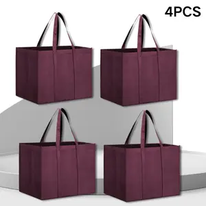 4pcs Large Capacity 9.25 Gallon Non-Woven Tote Bags, Solid Color Simple Design, Multi-Purpose Storage Bag for Shopping & Travel, Car Organizer