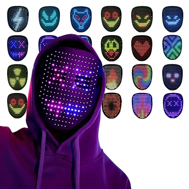 Rechargeable LED Light-Up Plastic Mask with Gesture Sensing, 50 Patterns, Comfortable Lightweight Strap, Festive Party Accessories, Ideal for Halloween & Birthday Gifts for Teens