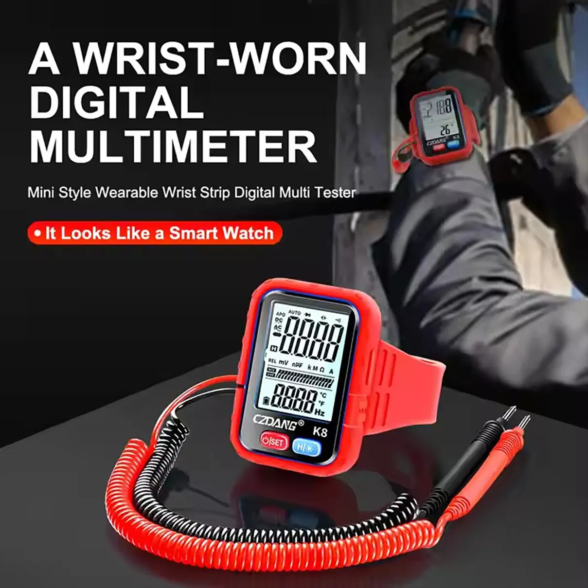 High Precision Multifunctional Voltmeter, Portable Smart Backlit Wristband Multi-Meter, High Accuracy Voltage Tester for High Altitude Work, Digital Multimeter