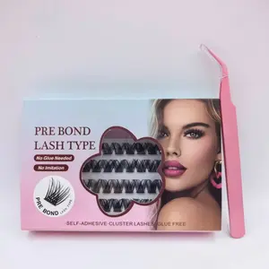 No Glue Needed Segmented False Eyelashes, Self-Adhesive Press-On Lash Set with Tweezers , 48 Pcs Cluster Eyelashes, Natural Curl Design, Easy to Wear