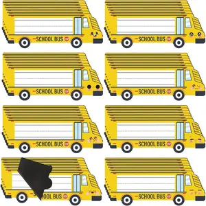 48 Pcs Magnetic Name Tags Reusable Dry Erase Labels Thickened Magnetic Back Name Plate Stickers for Locker Classroom Desks Whiteboard Office Supplies (School Bus, 8 Smile Designs)