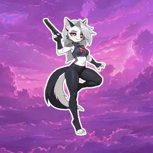 Loona Gunner Pose Anime Sticker – Confident Gray Character Vinyl Art for Otaku Room Decor