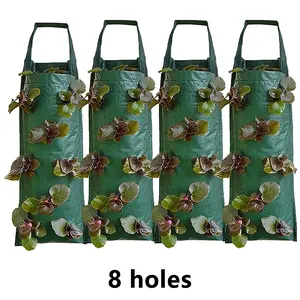 4-Pack Hanging Plant Bags Set, Garden Hanging Planter Pots with 8 Flower Holes, Suitable for Herbs Strawberries Tomatoes, Breathable