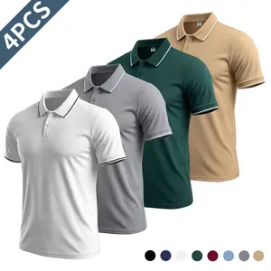 Set of 4 men’s summer casual shirts — short sleeves, buttoned collar, solid colors, available in multiple colors; suitable for casual wear, sports, fashion, and business attire. Men’s Summer Short-Sleeve Polo Shirt, Solid Color, Available in Various Color