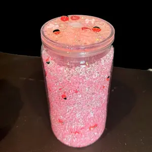 16oz diamond bead, strawberry cup with a custom lid