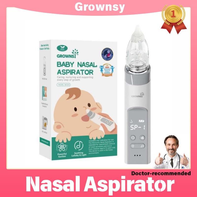 Grownsy Nasal Aspirator for Baby, Electric Nose Aspirator for Toddler, Baby Nose Sucker, Automatic Nose Cleaner with 3 Silicone Tips, Adjustable Suction Level, Music and Light Soothing Function