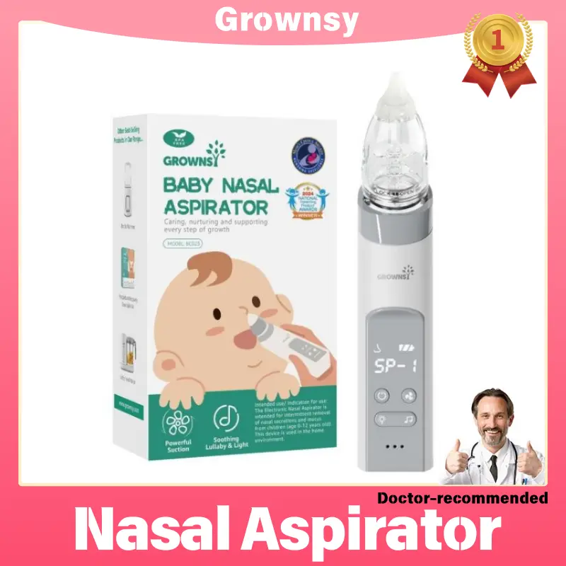 Grownsy Nasal Aspirator for Baby, Electric Nose Aspirator for Toddler, Baby Nose Sucker, Automatic Nose Cleaner with 3 Silicone Tips, Adjustable Suction Level, Music and Light Soothing Function