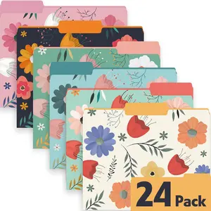 24 Pack Decorative File Folders, 1/3 Cut Tab Floral Colored Folders Letter Size 8.8 x 11.6 Inch, Assorted 6 Styles Filing Folder for Office School Business